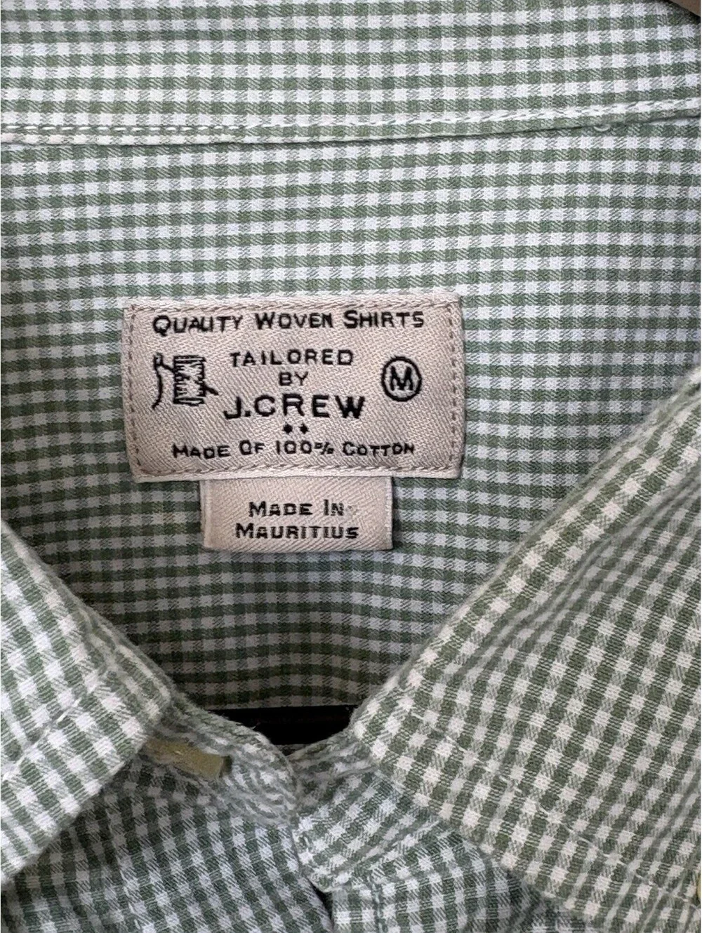 J.Crew Green/White Check Woven Cotton Button-Down Long Sleeve Shirt Men's M
